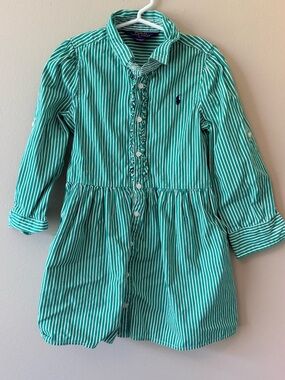 Ralph Lauren Teal and White Striped Girls Shirt Dress